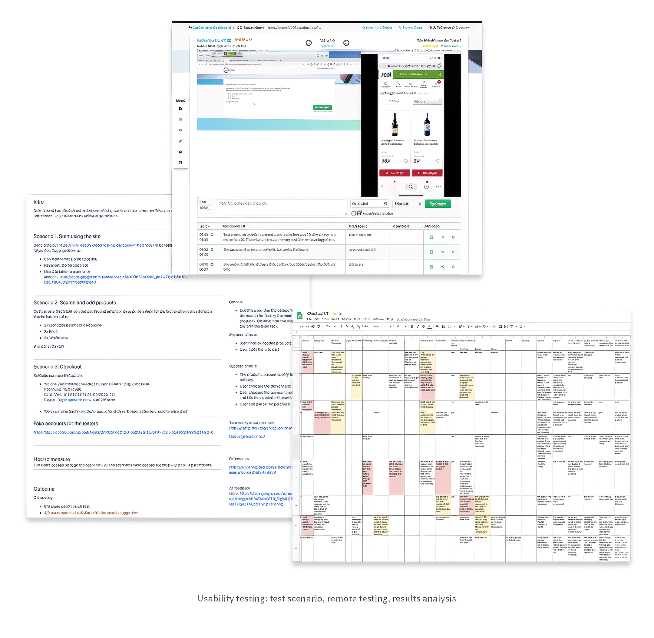 Remote usability testing sessions — test scenarios, screen recordings, and categorised findings.