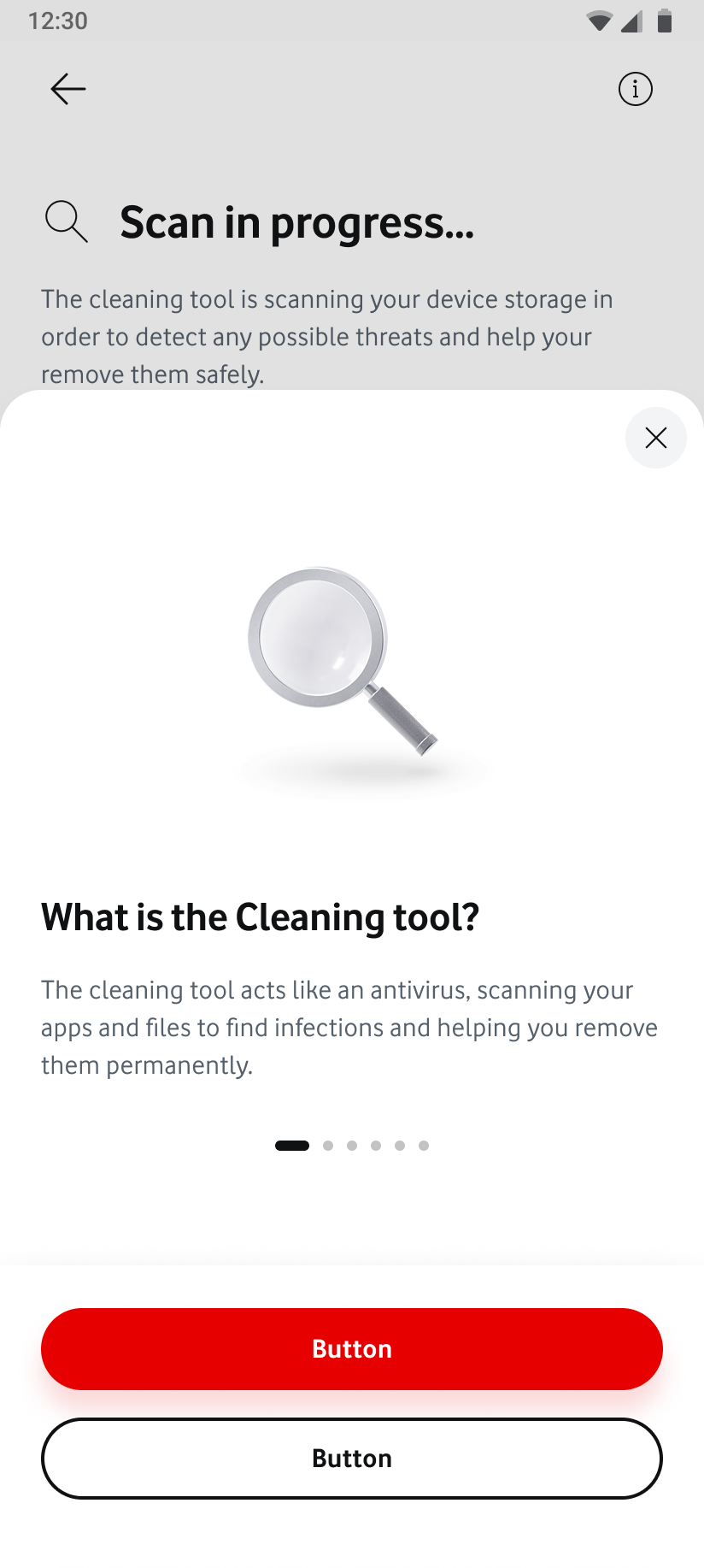Cleaning Tool introductory screen — step 1 of 6 before scanning.