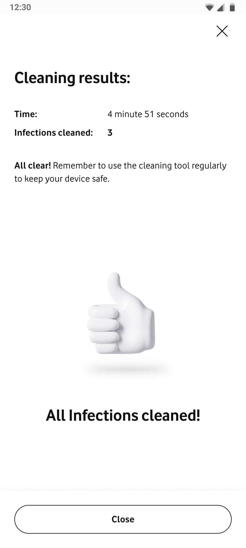 Cleaning Tool success — All Infections cleaned celebration state.